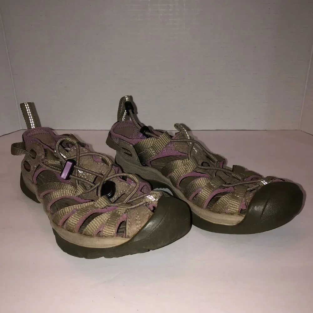 Keen Whisper Women Sz 5 Tan Purple Bungee Sport Outdoor Waterproof Shoes Sandals